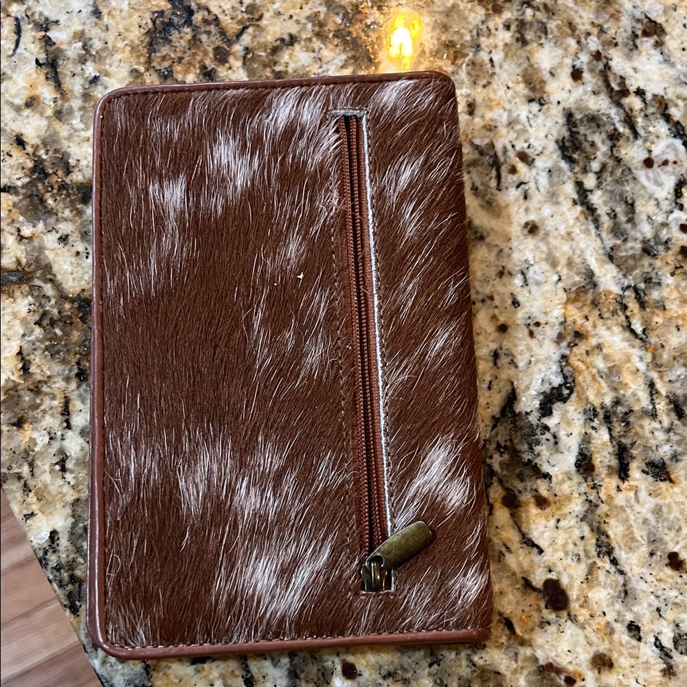 Myra Bag Brown Tooled Leather Round Crossbody with Hair-On Wallet - Picture 8 of 8
